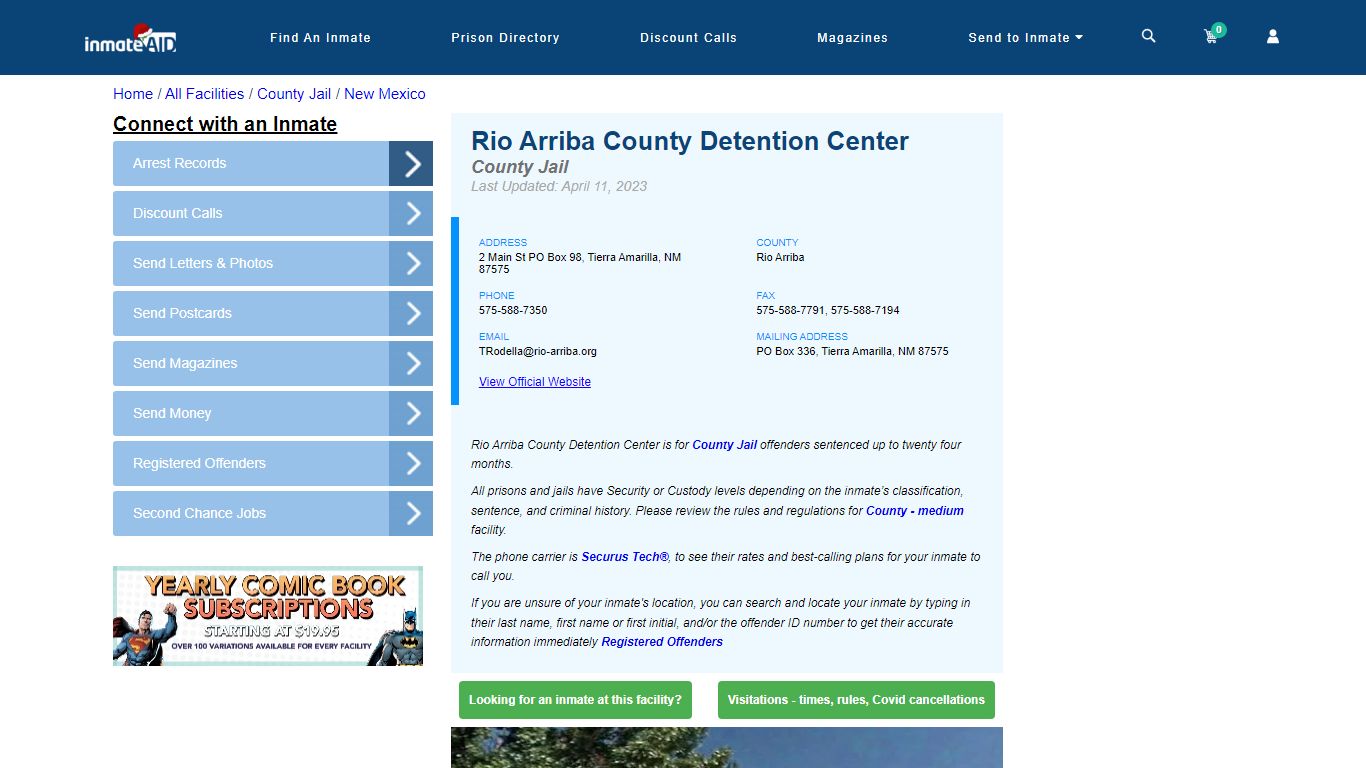 Rio Arriba County Detention Center - Inmate Locator - Tierra Amarilla, NM